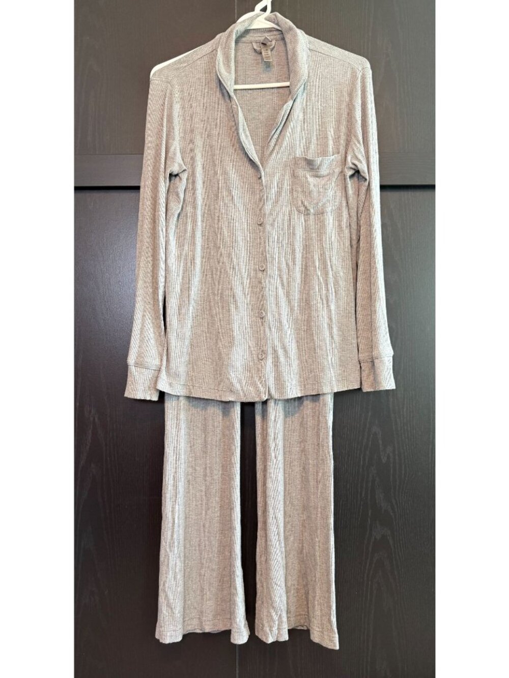 Skims Ribbed Soft Lounge Pajama Pant Set Size Small Gray Long Sleeves Sleepwear